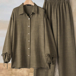 Relaxed Fit Collared Two-Piece Set