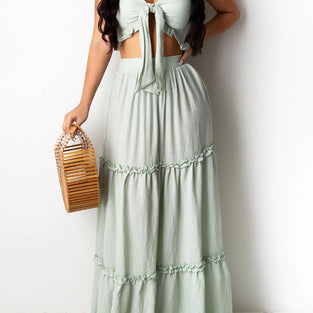 Elegant Bow Tie Skirt Set