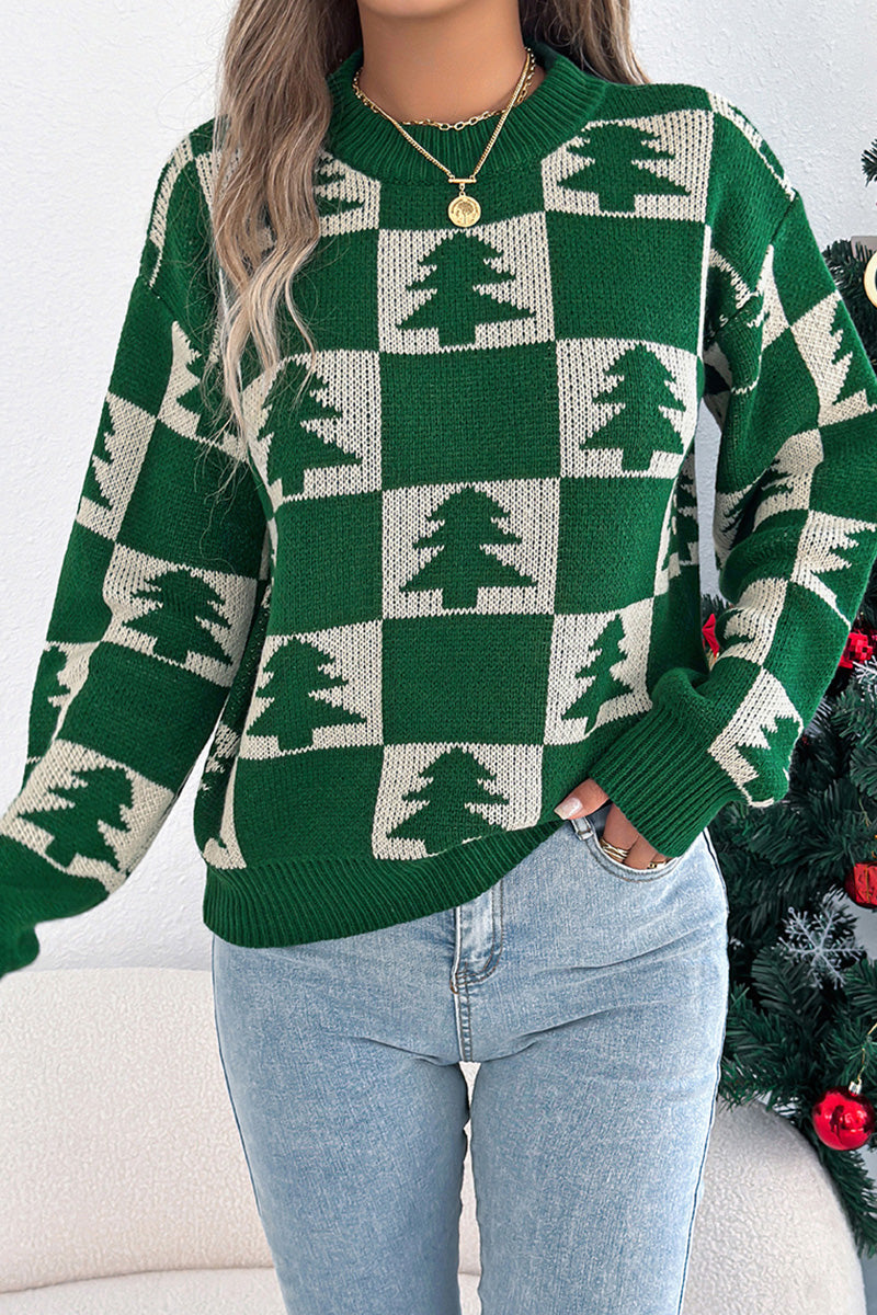 Festive Tree Patterned Knit Sweater