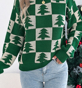 Festive Tree Patterned Knit Sweater