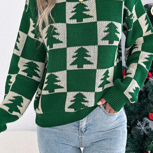 Festive Tree Patterned Knit Sweater