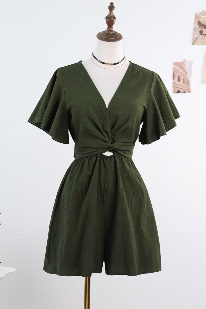 Flutter Sleeve Twist Front Romper
