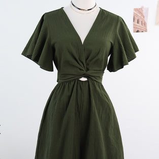 Flutter Sleeve Twist Front Romper