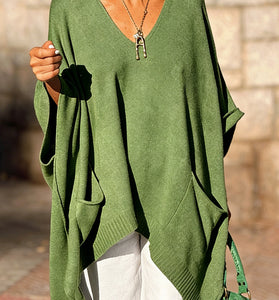 Oversized V-Neck Sweater Poncho