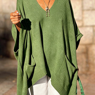 Oversized V-Neck Sweater Poncho