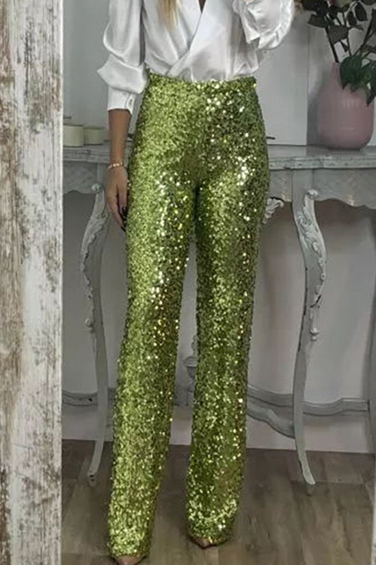 Sparkling Sequin High-Waist Casual Pants