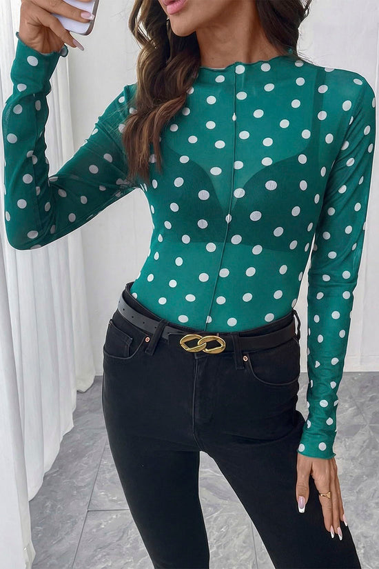 Polka Dot Sheer Long Sleeve Top