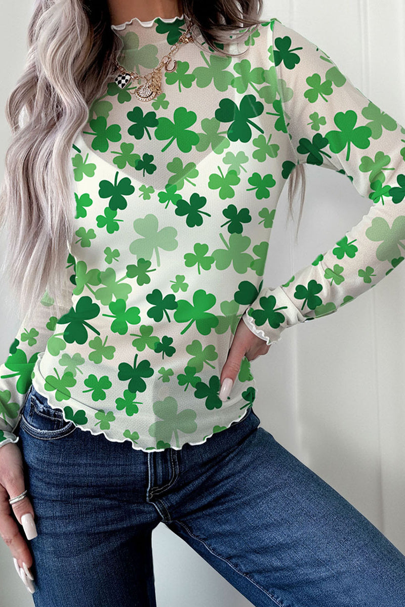 Shamrock Print Long Sleeve Top