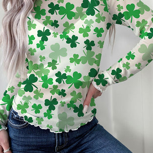Shamrock Print Long Sleeve Top