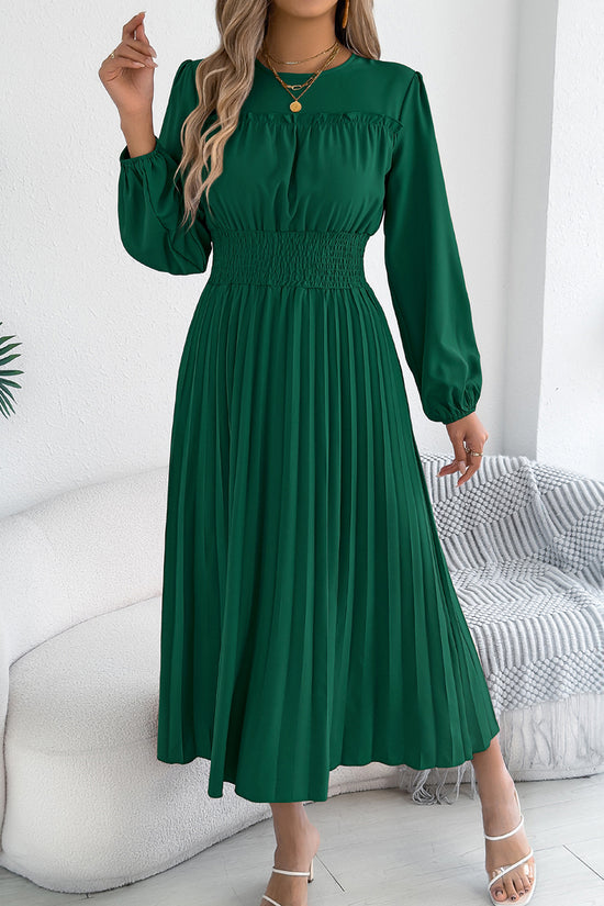 Pleated Long Sleeve Casual Dress