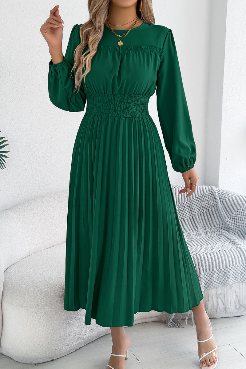 Pleated Long Sleeve Casual Dress