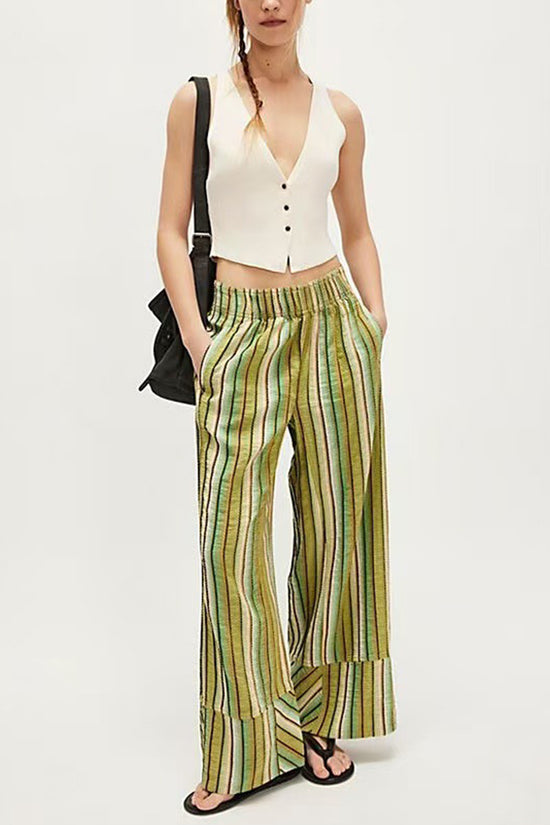 Striped Wide-Leg Casual Pants