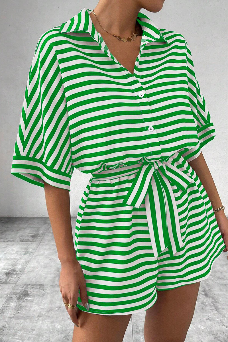 Striped Belted Romper