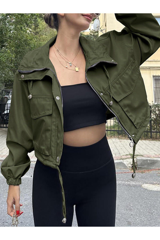 Cropped Zip-Up Drawstring Jacket