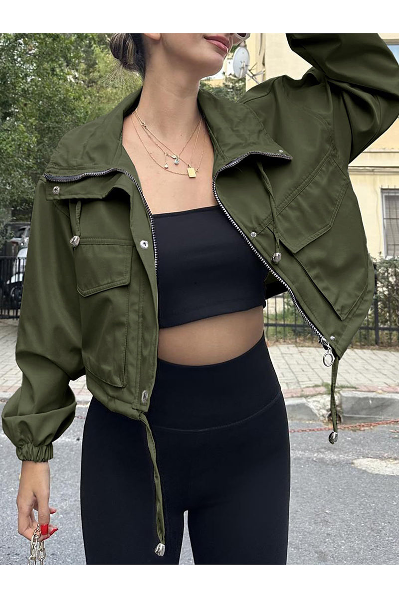 Cropped Zip-Up Drawstring Jacket