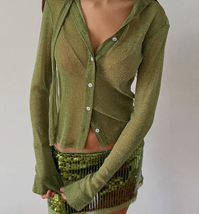 Shimmering Sheer Button-Up Blouse