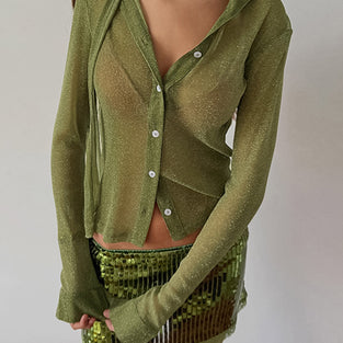 Shimmering Sheer Button-Up Blouse