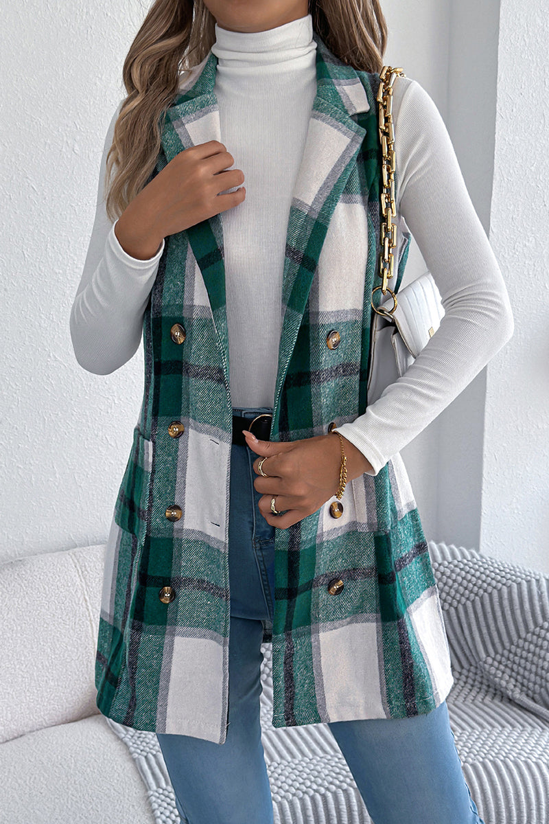 Plaid Double-Breasted Longline Vest