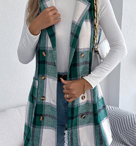 Plaid Double-Breasted Longline Vest