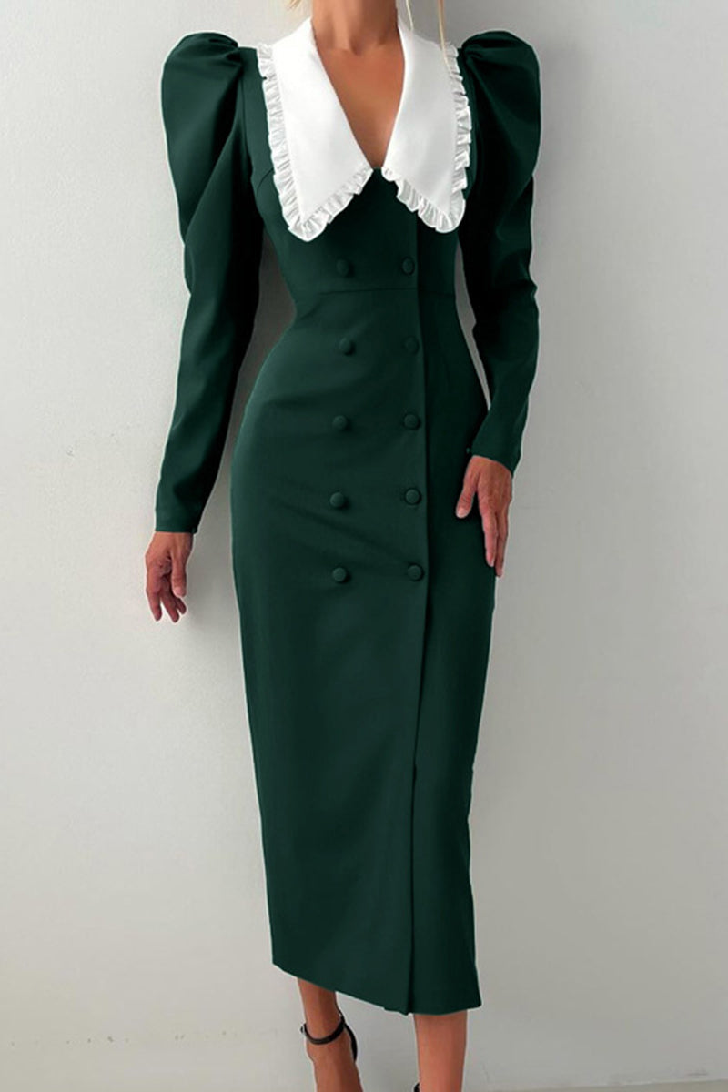 Vintage Double-Breasted Casual Dress