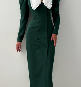 Vintage Double-Breasted Casual Dress