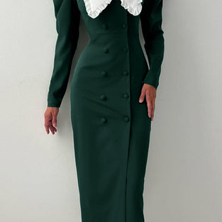 Vintage Double-Breasted Casual Dress