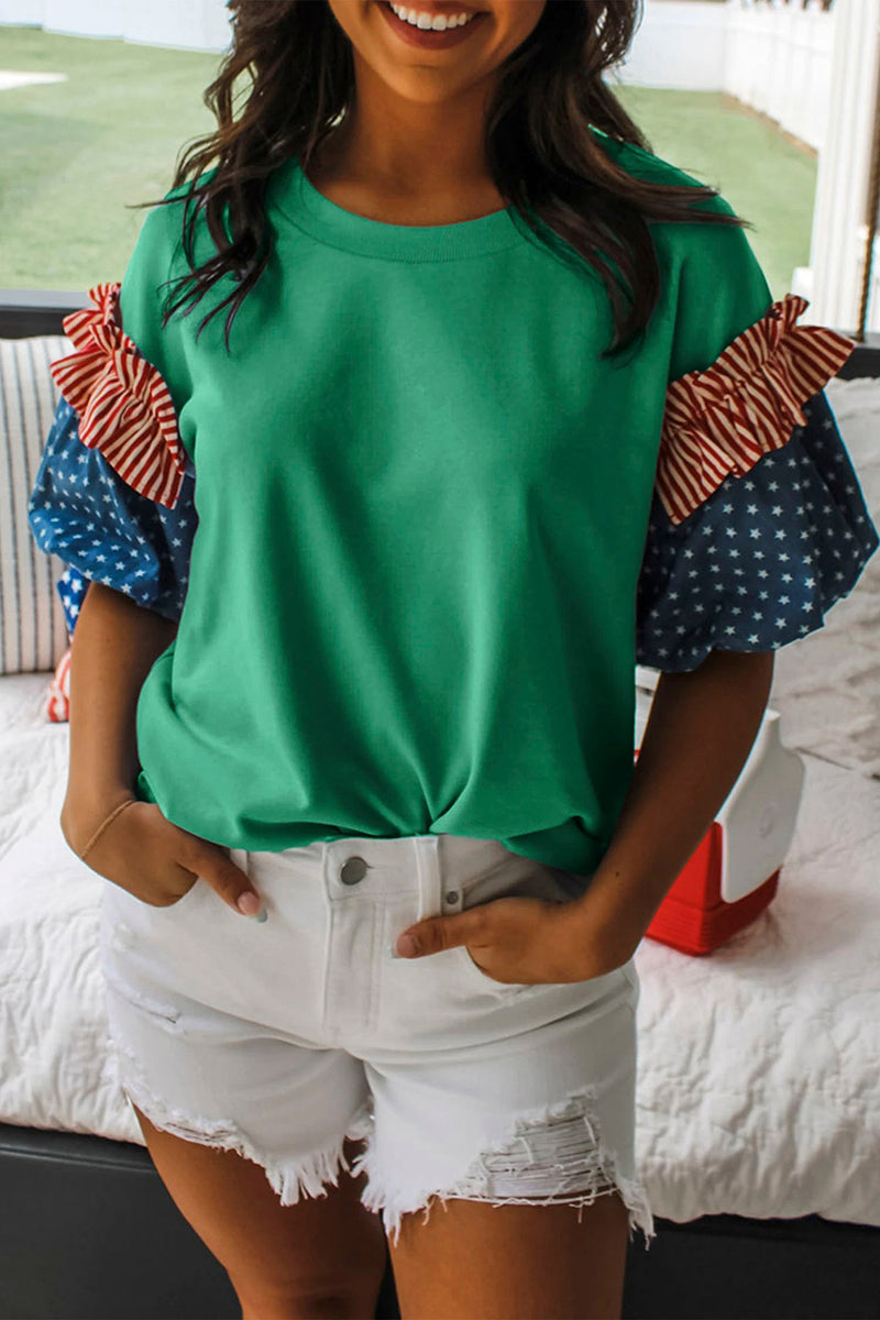 Star & Stripe Short Puff Sleeve Top