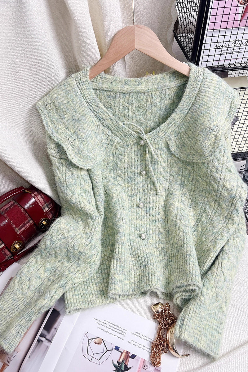 Cable Knit Sweater with Scalloped Collar