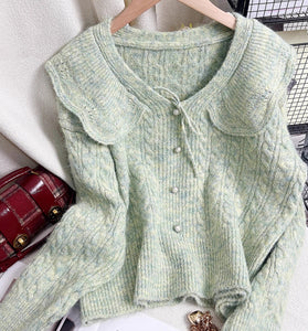 Cable Knit Sweater with Scalloped Collar