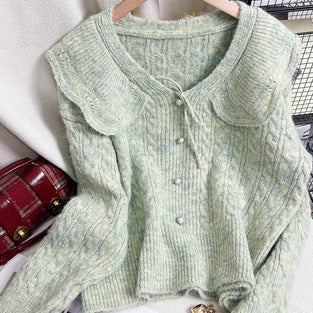 Cable Knit Sweater with Scalloped Collar