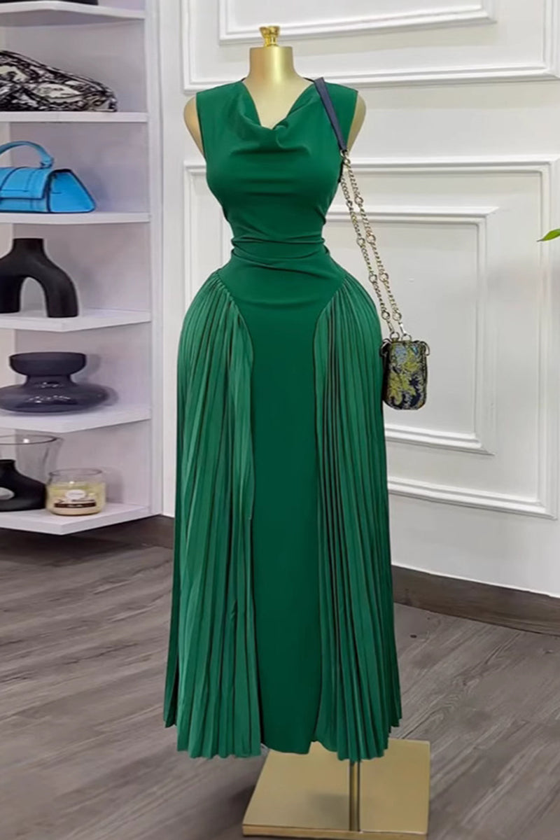 Draped Pleated Sleeveless Dress