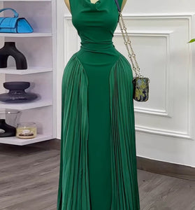 Draped Pleated Sleeveless Dress