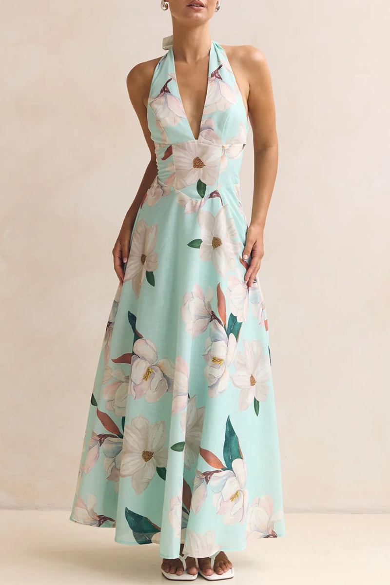 Floral Halter Neck Maxi Dress