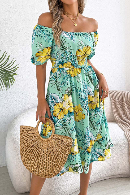 Off-Shoulder Floral Print Midi Dress