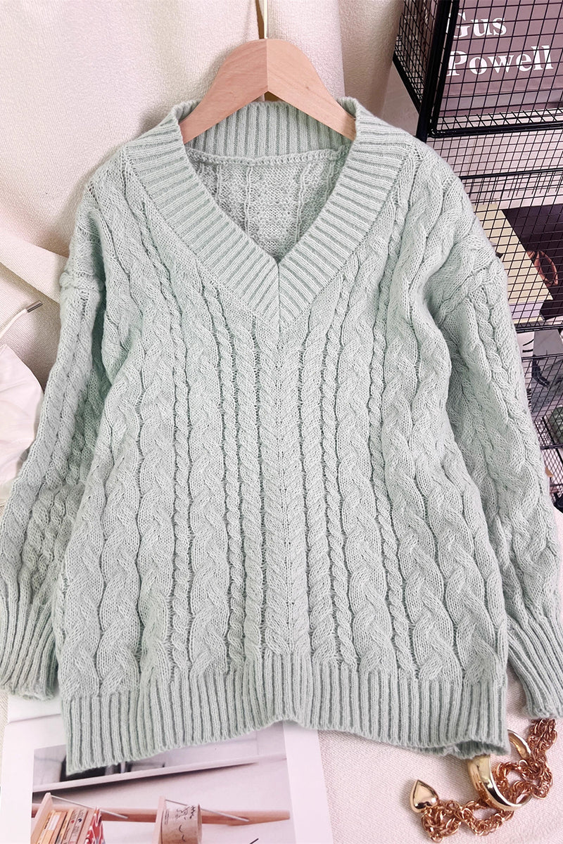 Cable Knit V-Neck Sweater