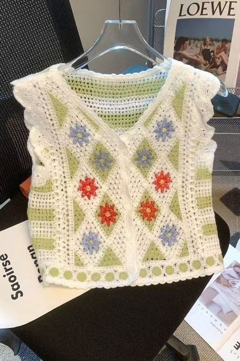 Floral Crochet Patterned Sweater Vest