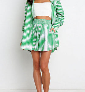 Striped Oversized Shirt and Shorts Set