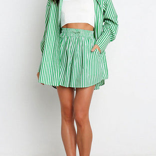 Striped Oversized Shirt and Shorts Set