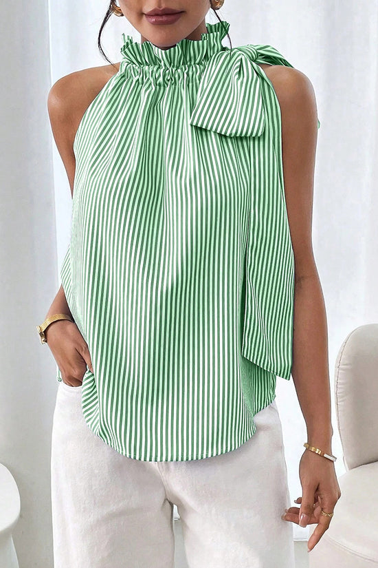 Striped Ruffle Halter Tank Top