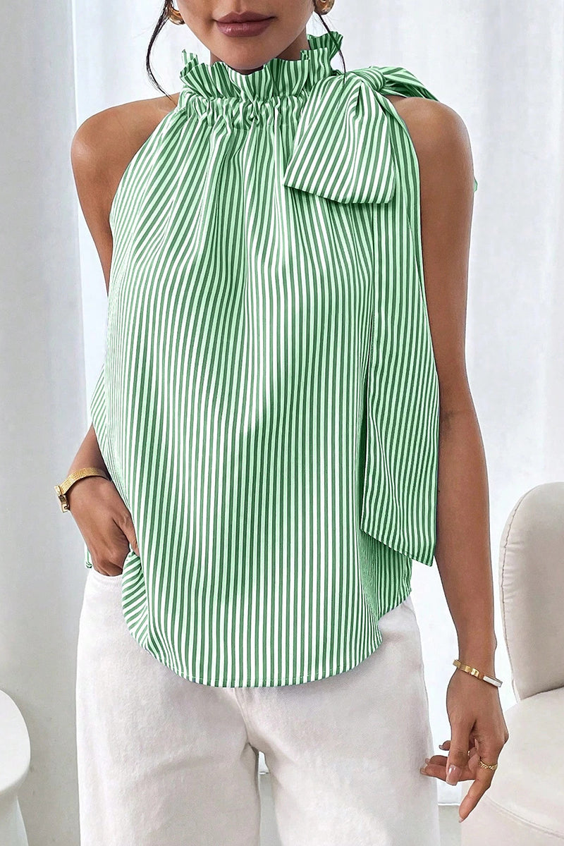 Striped Ruffle Halter Tank Top