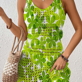 Leaf Pattern Sleeveless Cover-Up Dress