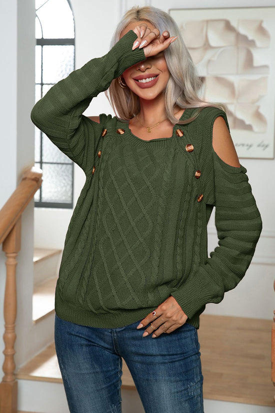 Cutout Button Sweater