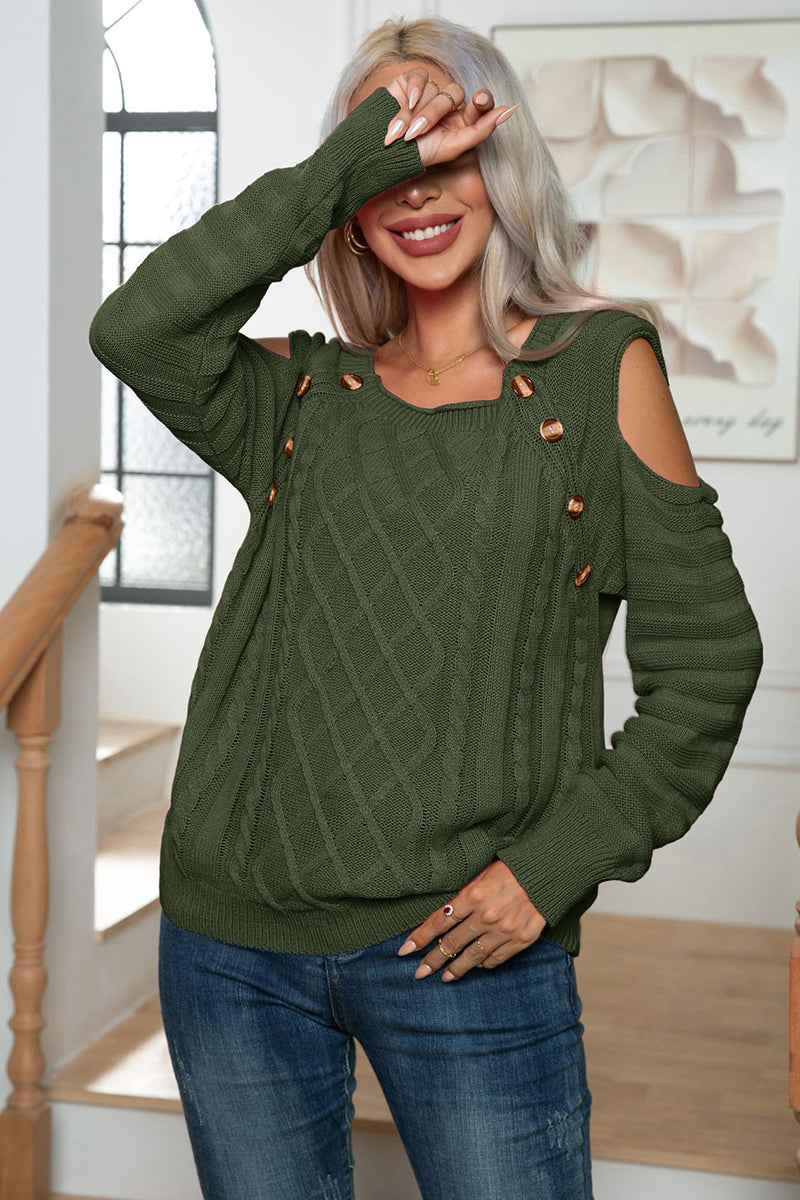 Cutout Button Sweater