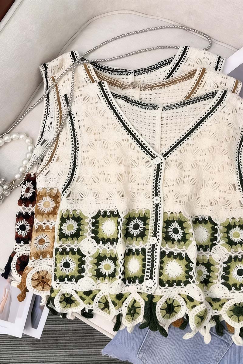 Floral Knit Square Pattern Sweater Vest