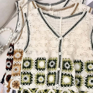 Floral Knit Square Pattern Sweater Vest