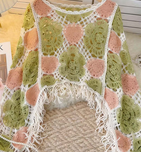 Crochet Floral Fringe Knit Top