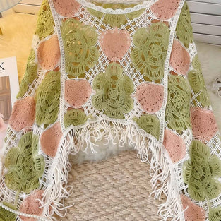 Crochet Floral Fringe Knit Top