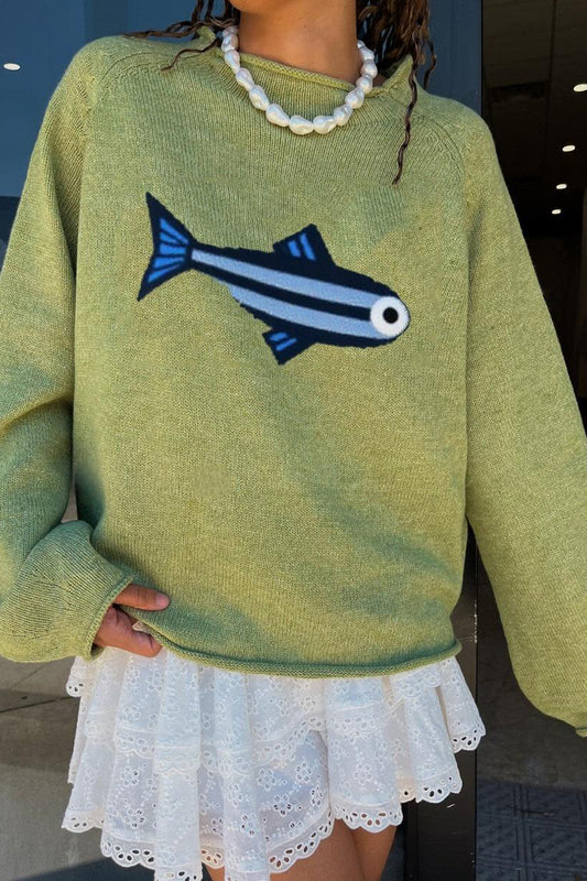 Fish Motif Casual Knit Sweater
