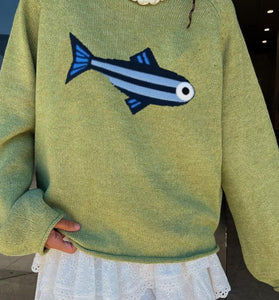 Fish Motif Casual Knit Sweater