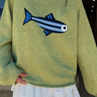 Fish Motif Casual Knit Sweater